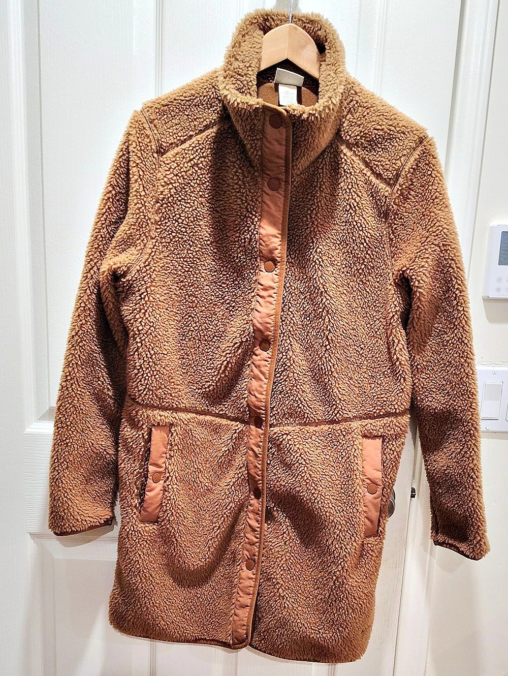 L.L. Bean DS20164 Teddy Fleece Coat Brown Size Large Cozy Snap Up Stand Collar - Picture 2 of 15